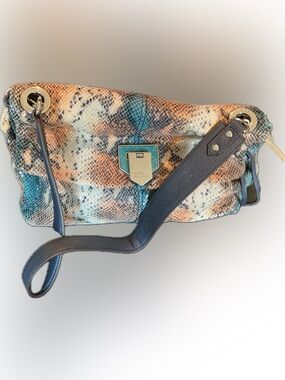 P066- Aimee Kestenberg rainbow Snakeskin-Pattern Shoulder Bag with Navy Strap